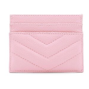 NWT BETTER LEATHER Quilted Chevron Light Pink Card Holder Compact Wallet